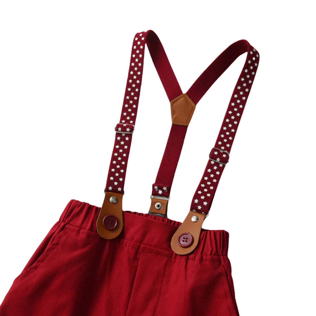 1 2 3 4 5 6Y Wedding Flower Boy Costume Classic White Shirt with Star Printed Suspender Set Children Kid Autumn Christmas Outfit
