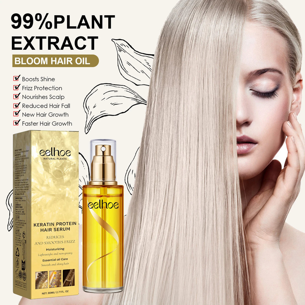 EELHOE Keratin Hair Growth Serum Natural Repair Essence Spray for Dry Curly Hair Hydrate Smooth Frizz Control Growing Hair Care - QueensalesOF