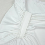 Women's One-Shoulder Strap Crop Bra Tops & Gauze Spliced Draped Split Long Skirt, 2pcs Set - QueensalesOF