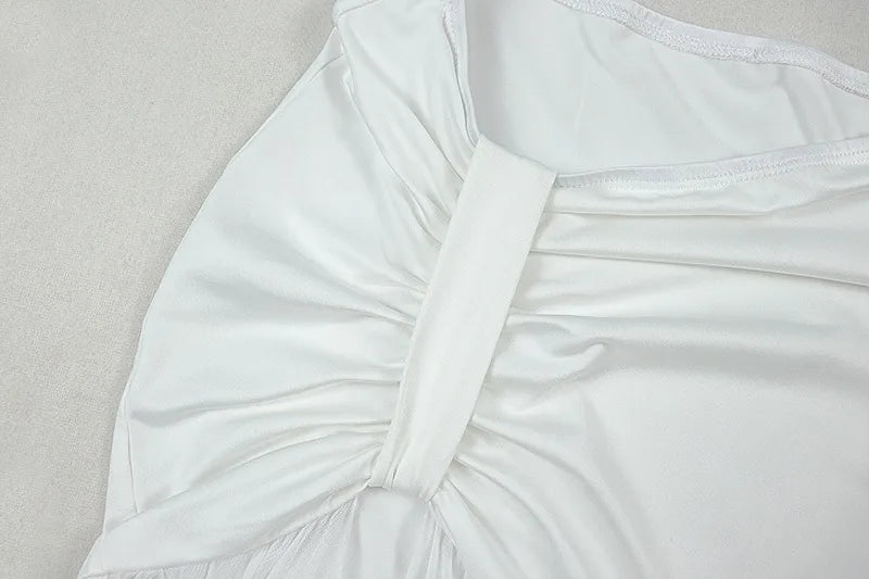 Women's One-Shoulder Strap Crop Bra Tops & Gauze Spliced Draped Split Long Skirt, 2pcs Set
