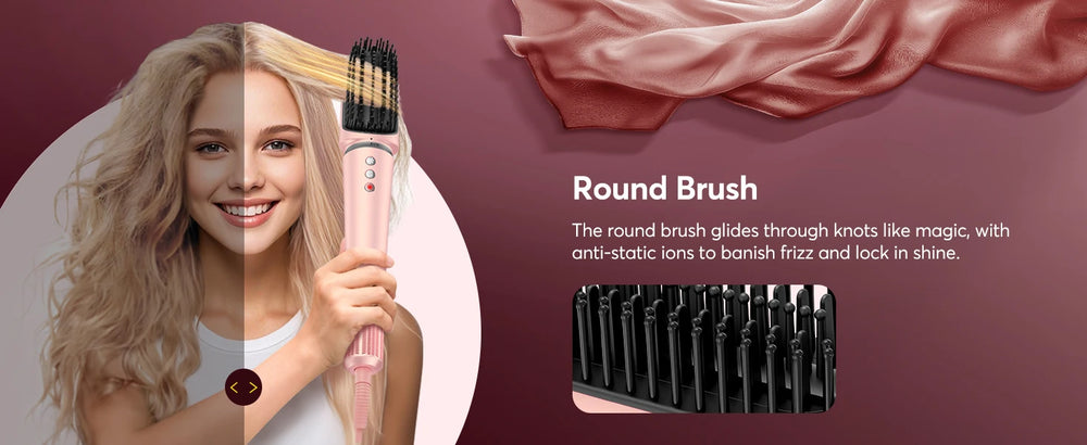 5 in 1 High-Speed Hot Air Styler Frizz-Free Fast Drying No Heat Damage Hair Dryer Curl Volumize Straighten with Travel Bag - QueensalesOF