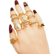 30pc/Lot Gold Color Finger Rings For Girls New Love Snake Animal Butterfly Cutout Star Pearl Thin Joint Ring Party Jewelry Women - QueensalesOF