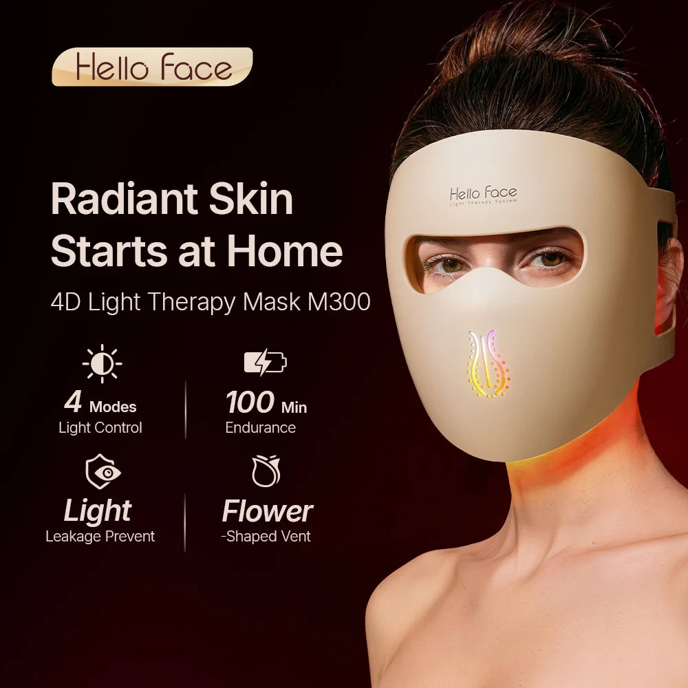 Hello Face M300 4D Light Mask 460/650/850nm Wavelengths Cordless LED Face Mask for Home Use - QueensalesOF