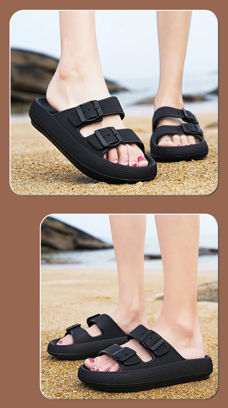 Comemore Thick Platform Sandals Beach Shoes Bathroom Slipper Soft Men Flat Slides Women Slippers Adjustable Buckle Oversized 47
