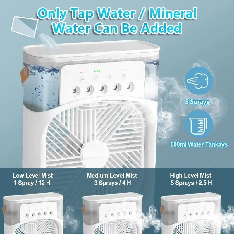 New 3 In 1 Fan AIr Conditioner Household Mini Air Cooler LED Night Light Portable Humidifier Air Adjustment Fan Office Home Fan - QueensalesOF