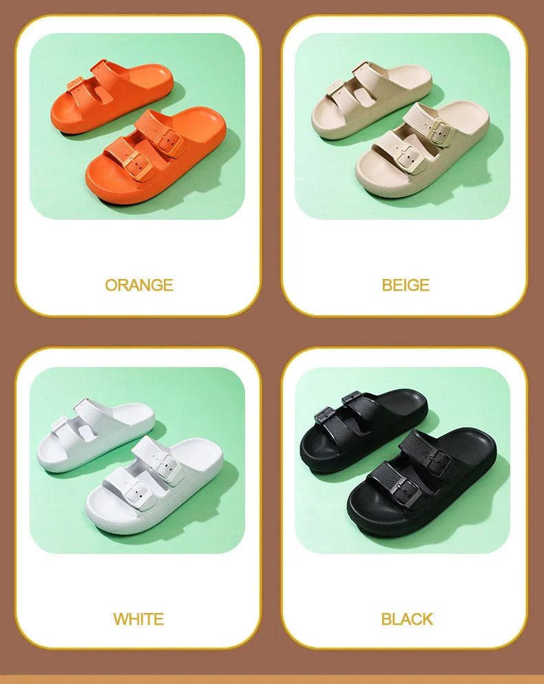 Comemore Thick Platform Sandals Beach Shoes Bathroom Slipper Soft Men Flat Slides Women Slippers Adjustable Buckle Oversized 47