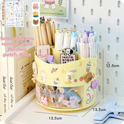 Cute Rotating Pen Holder Desktop Drawer Stationery Box Case School Office Desk Kawaii Stationery Storage Box Organizer Stickers - QueensalesOF
