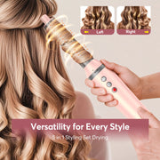 5 in 1 High-Speed Hot Air Styler Frizz-Free Fast Drying No Heat Damage Hair Dryer Curl Volumize Straighten with Travel Bag - QueensalesOF