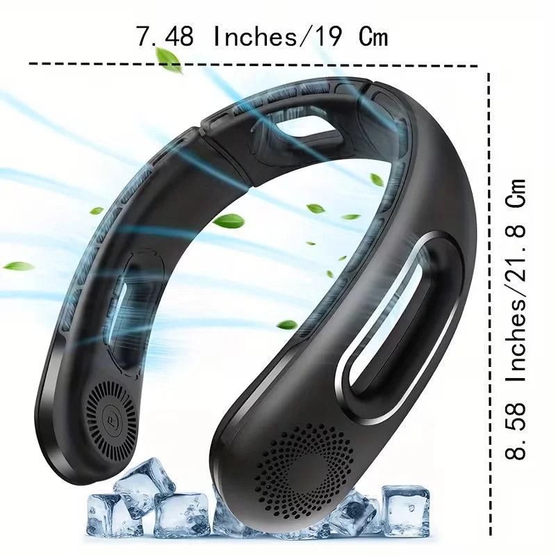 Portable Neck Fan, USB Rechargeable 360° Cooling Hands Free Bladeless, 4 Speeds 16H Battery, Wearable for Travel Office Outdoor - QueensalesOF