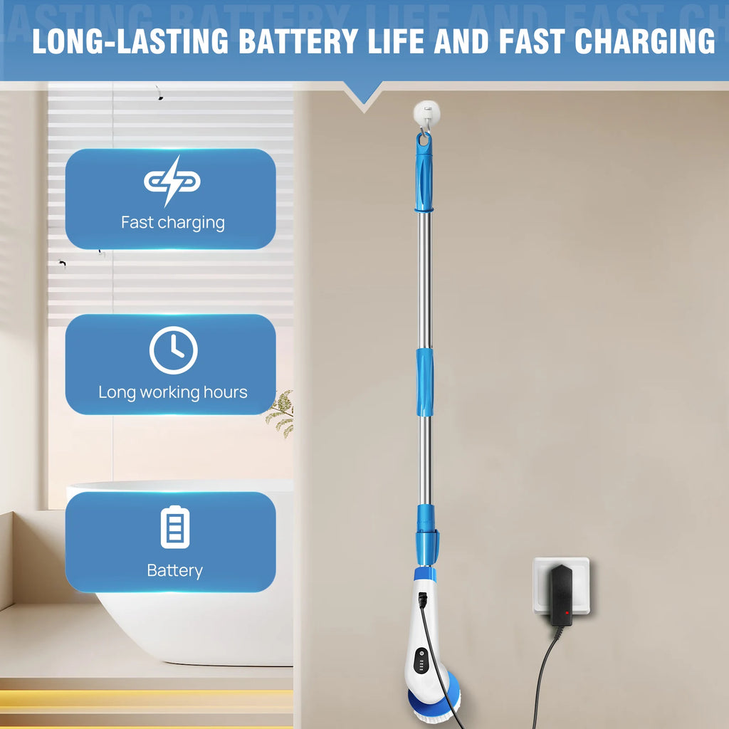 BRIEFNESS Cordless Electric Cleaning Brush 10-in-1 Multifunctional Spin Scrubber Kitchen Bathroom Cleaning Brush Rotary Cleaners