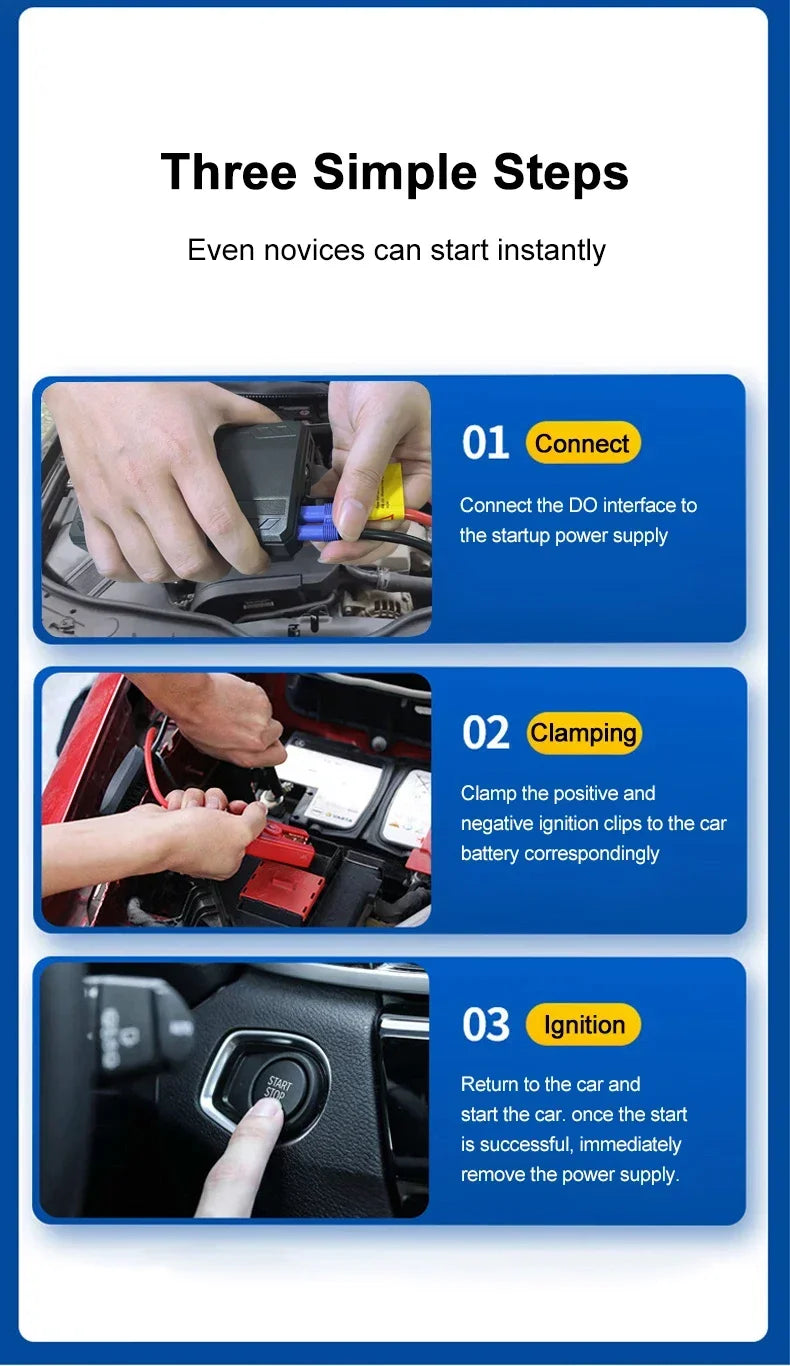 2000A/1200A Car Jump Starter Portable Power Bank 600A Car Battery Emergency Booster for Petrol Diesel 12V Car Starting Device