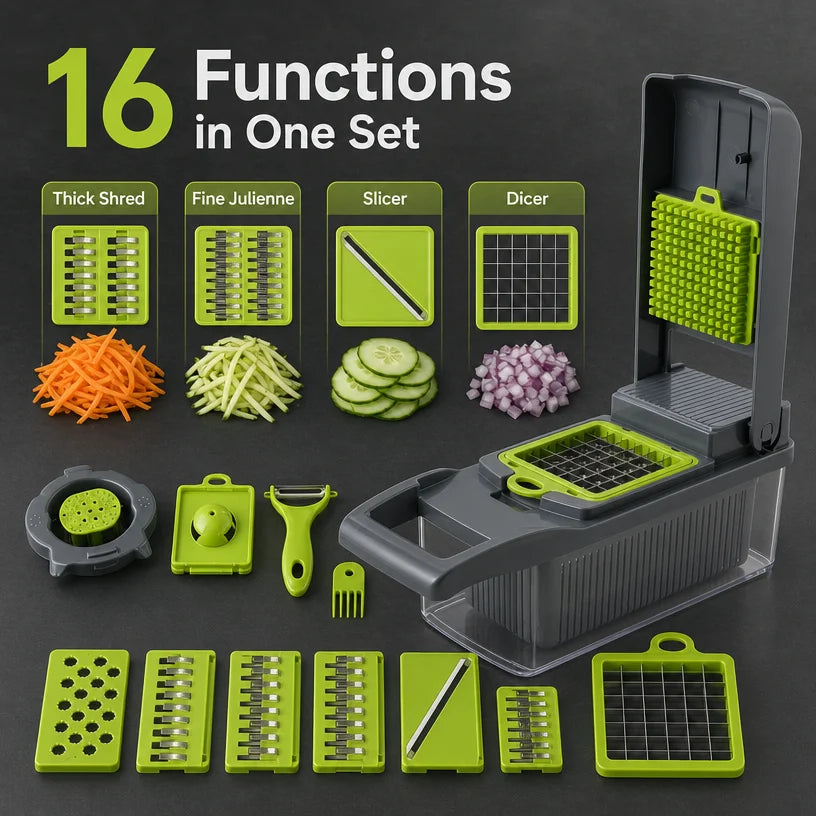 16-in-1 Vegetable Chopper PE+ABS Multi-Blade Kitchen Gadget for Home Cooking & Meal Prep - QueensalesOF