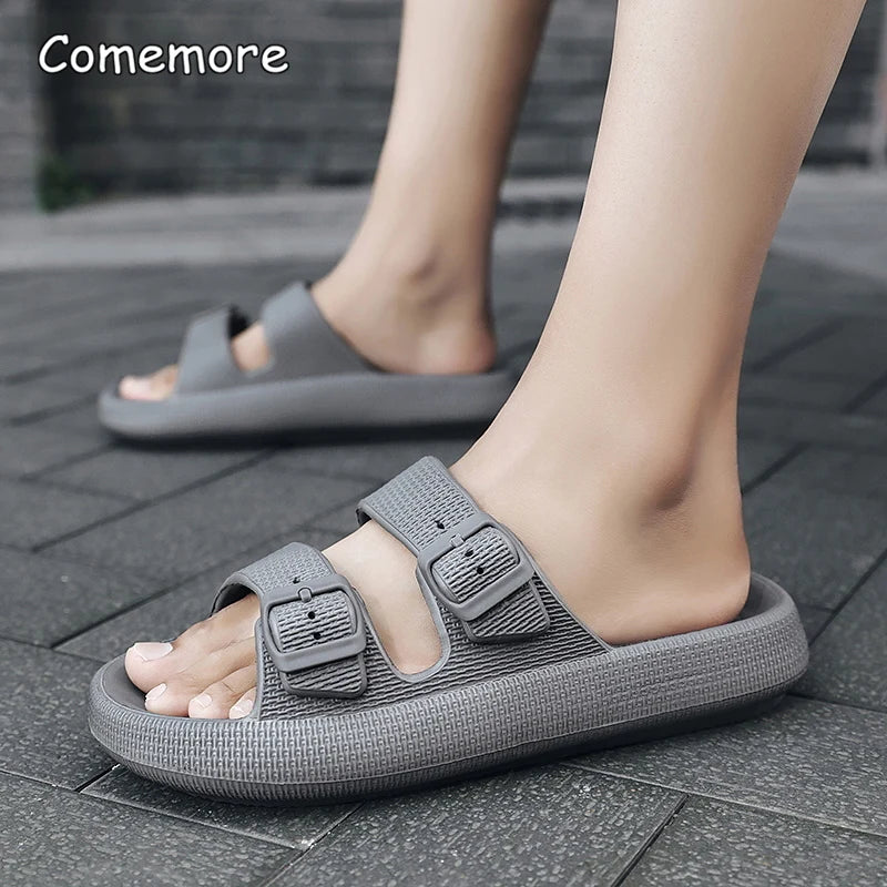 Comemore Thick Platform Sandals Beach Shoes Bathroom Slipper Soft Men Flat Slides Women Slippers Adjustable Buckle Oversized 47 - QueensalesOF