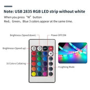 1m USB LED Strip Lights 60LEDs/m RGB Tape SMD 2835 With Remote Control Flexible Tape Diode Ribbon TV Backlight Room Decor - QueensalesOF