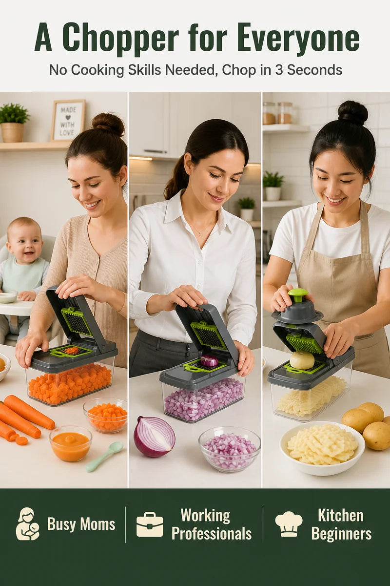 16-in-1 Vegetable Chopper PE+ABS Multi-Blade Kitchen Gadget for Home Cooking & Meal Prep - QueensalesOF