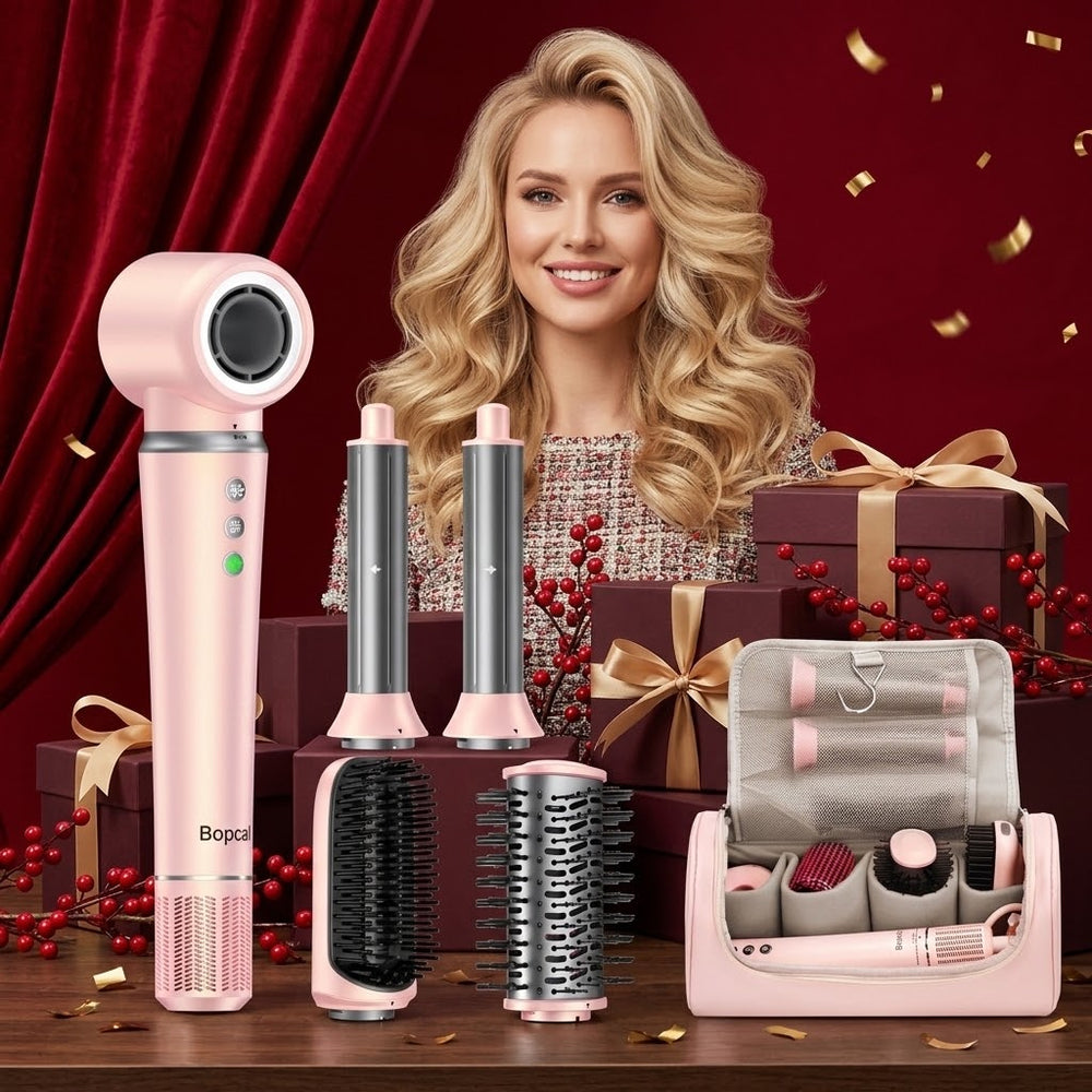5 in 1 High-Speed Hot Air Styler Frizz-Free Fast Drying No Heat Damage Hair Dryer Curl Volumize Straighten with Travel Bag