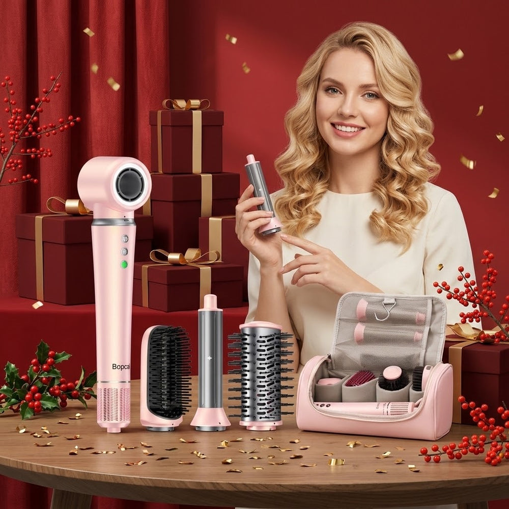 5 in 1 High-Speed Hot Air Styler Frizz-Free Fast Drying No Heat Damage Hair Dryer Curl Volumize Straighten with Travel Bag