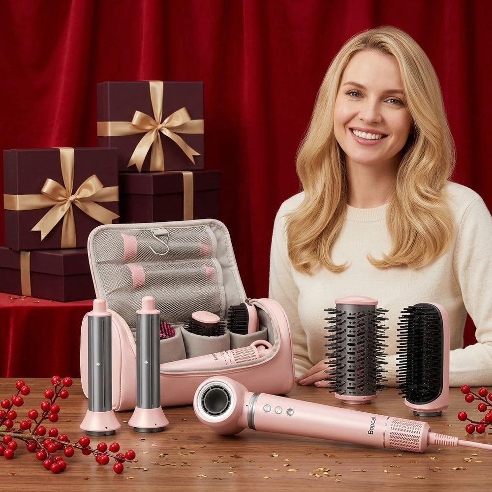 5 in 1 High-Speed Hot Air Styler Frizz-Free Fast Drying No Heat Damage Hair Dryer Curl Volumize Straighten with Travel Bag